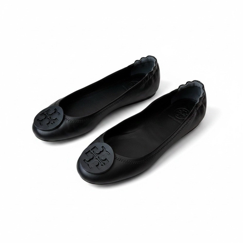 Tory Burch Women's Size 6.5  Black Minnie Travel Ballet Flats
